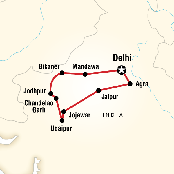 Map of the route for Land of the Maharajas
