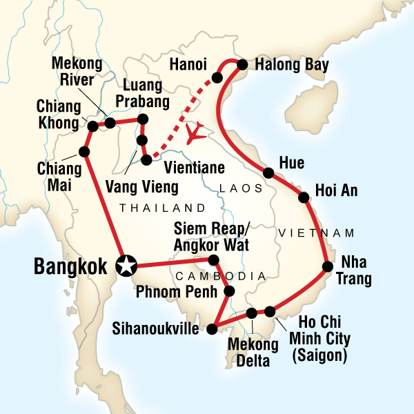 Map of the route for Indochina Discovery