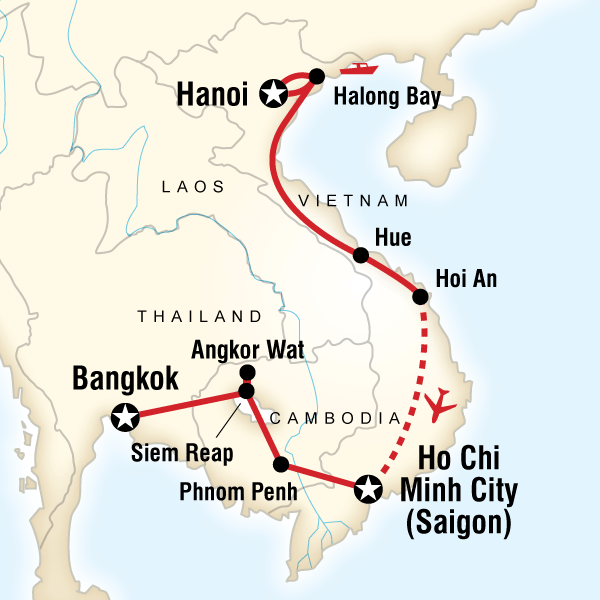 Map of the route for Essential Vietnam & Cambodia