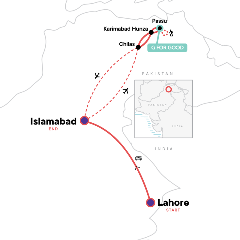 Map of the route for Best of Pakistan: Lahore, Islamabad & Passu Glacier