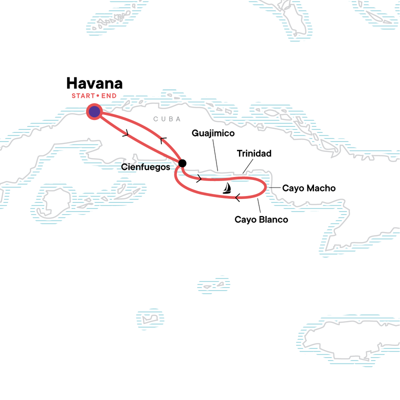 Map of the route for Sailing Cuba - South Coast Explorer