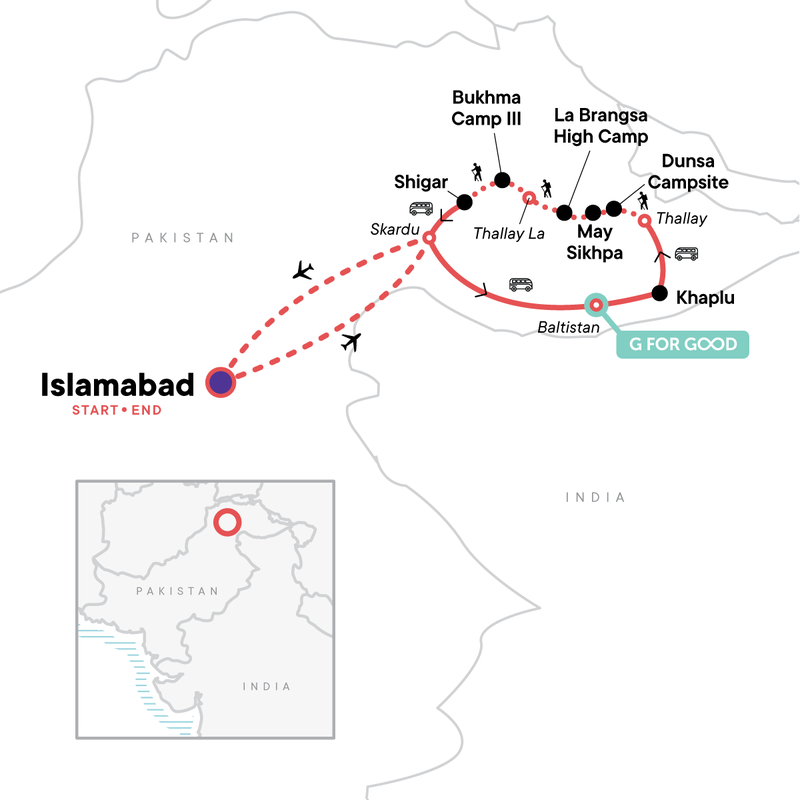 Map of the route for Pakistan: Hike the Karakoram Mountains