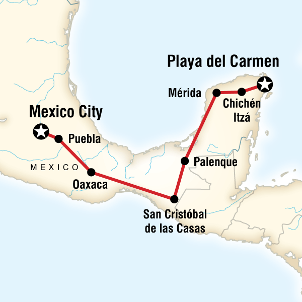 Map of the route for Mexico: Cities, Cuisine & Ruins