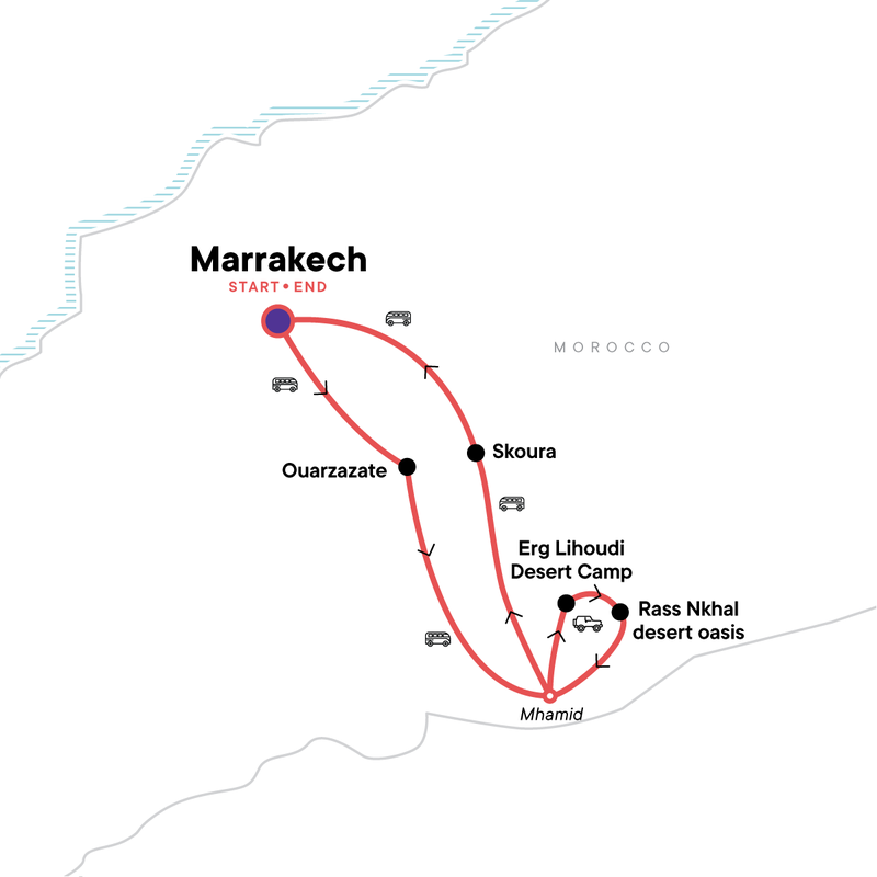 Map of the route for Moroccan Sahara Discovery