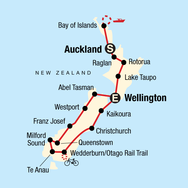 Map of the route for New Zealand Encompassed: Harbours & Houseboats