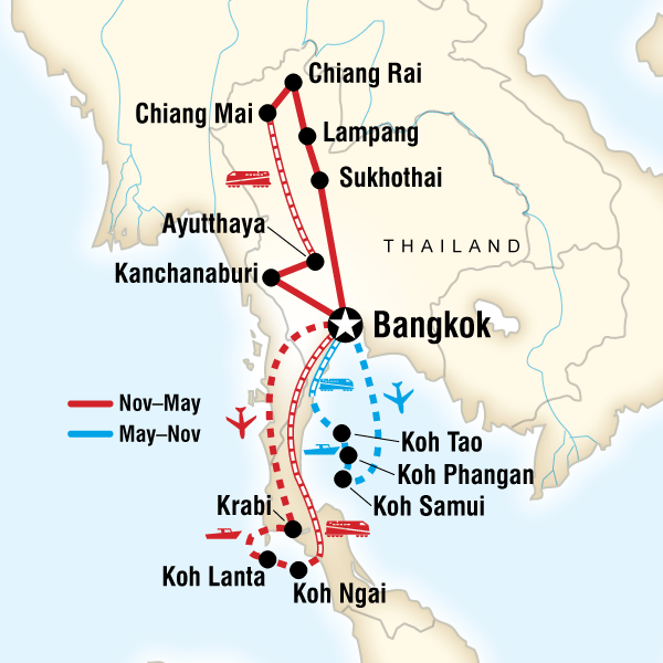 Map of the route for Best of Thailand – West Coast Islands