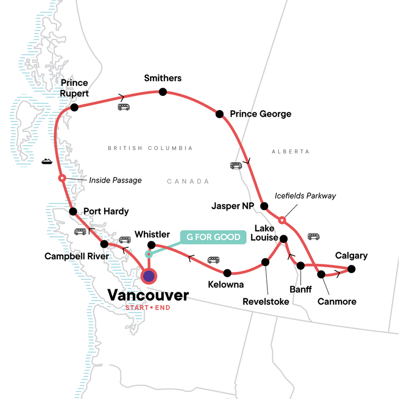 Map of the route for Canadian Rockies Encompassed
