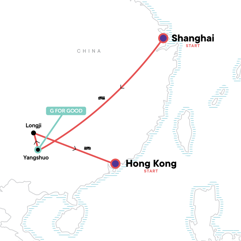 Map of the route for Classic Shanghai to Hong Kong Adventure