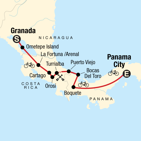 Map of the route for Cycle Central America