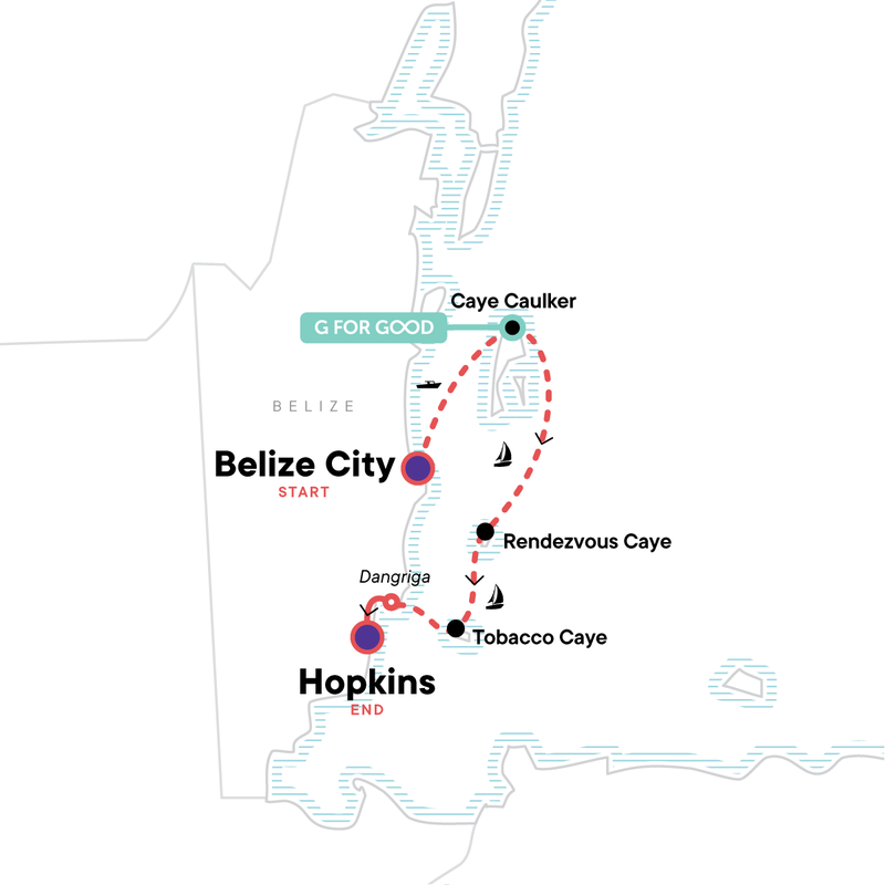 Map of the route for Island-hopping and Sailing Belize: Beach Days & Starry Nights