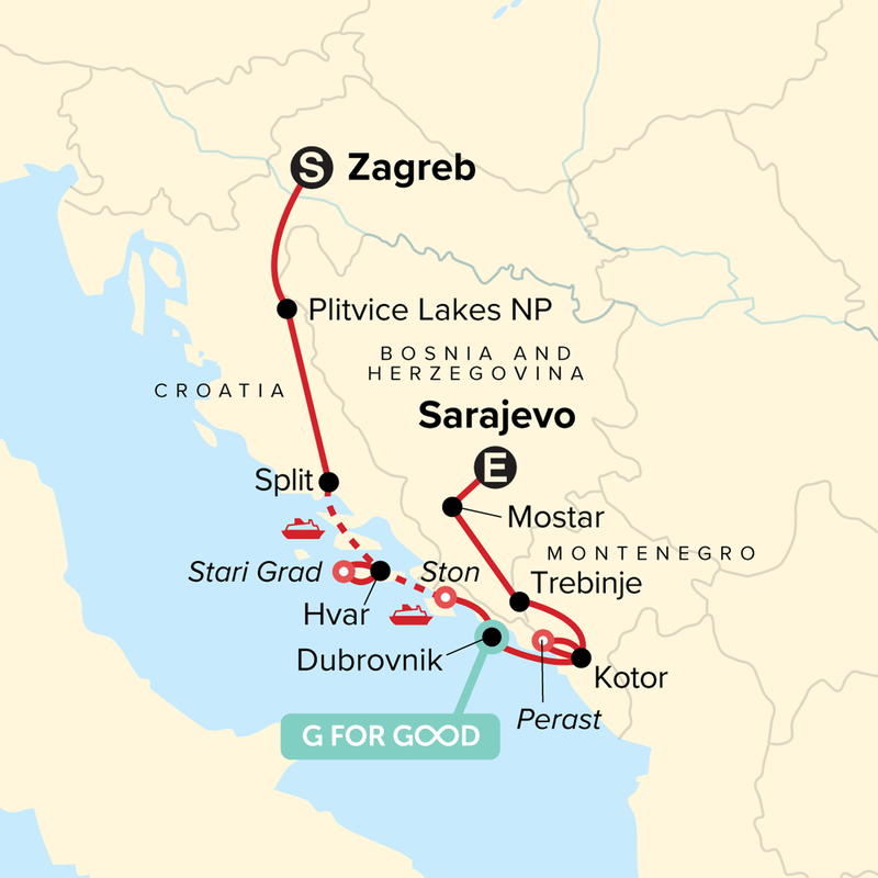 Map of the route for Journeys: Discover the Balkan Coast