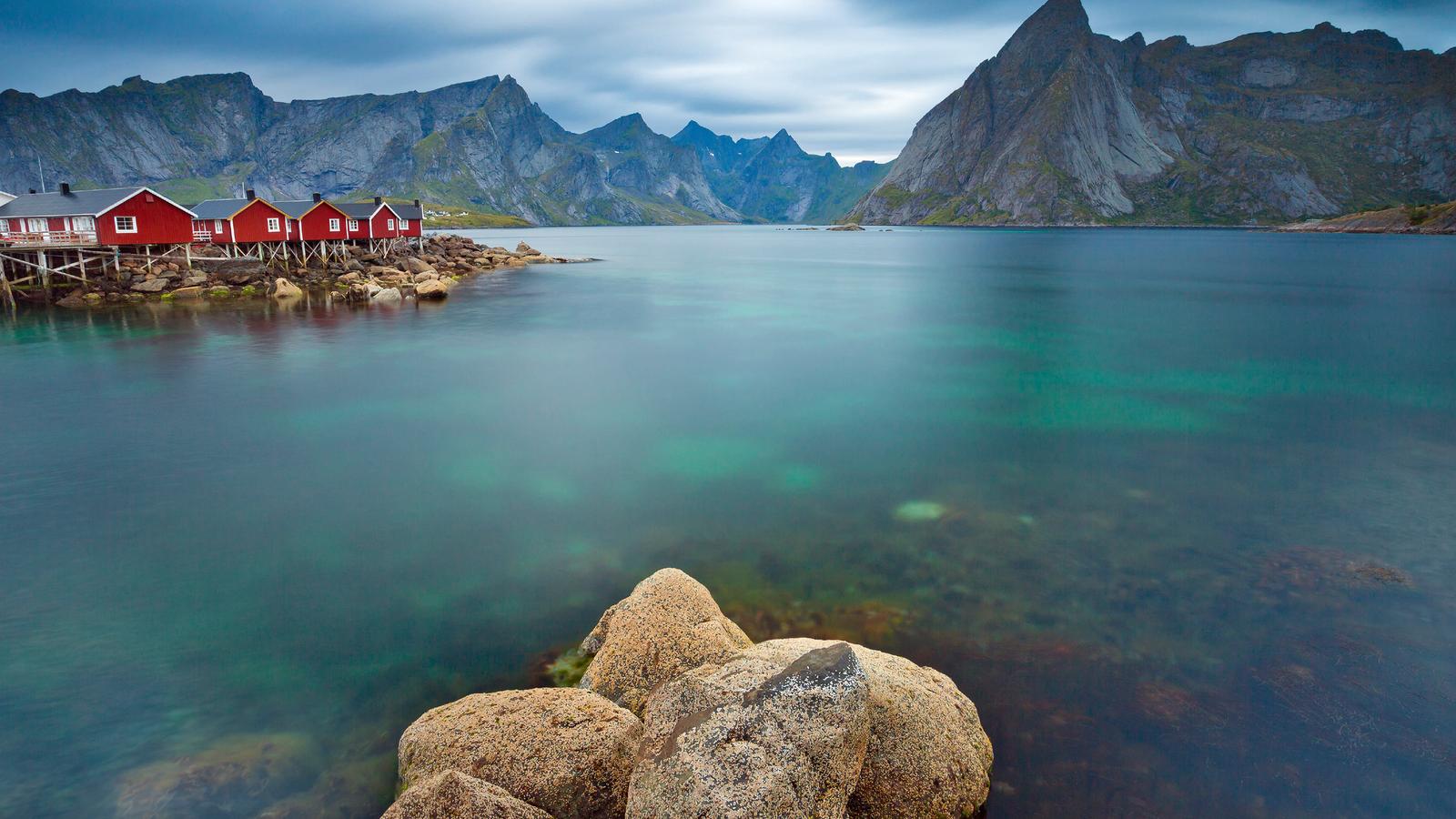 Incredibly clear water and mountain fjords in Lofoten, Norway
