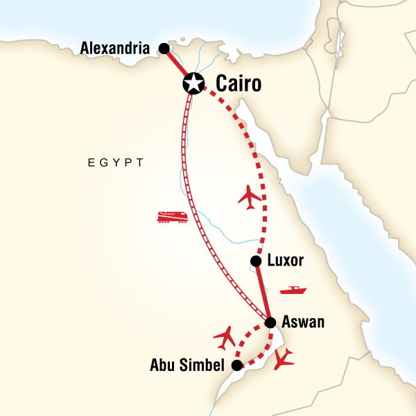 Map of the route for Wonders of Egypt and the Nile