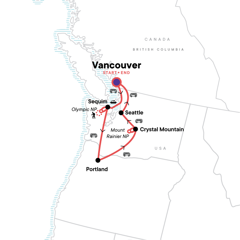 Map of the route for Discover the Pacific Northwest