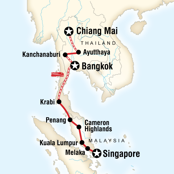 Map of the route for Southeast Asia Explorer