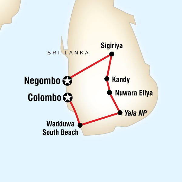 Map of the route for Treasures of Sri Lanka 