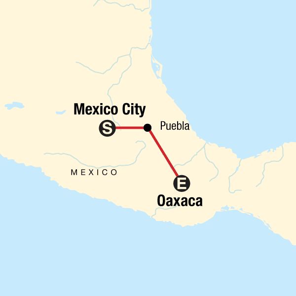 Map of the route for Central Mexico Sojourn: Mezcal & Mineral Pools