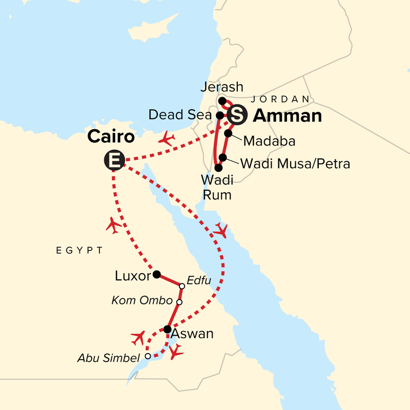 Map of the route for Uncover Jordan & Egypt