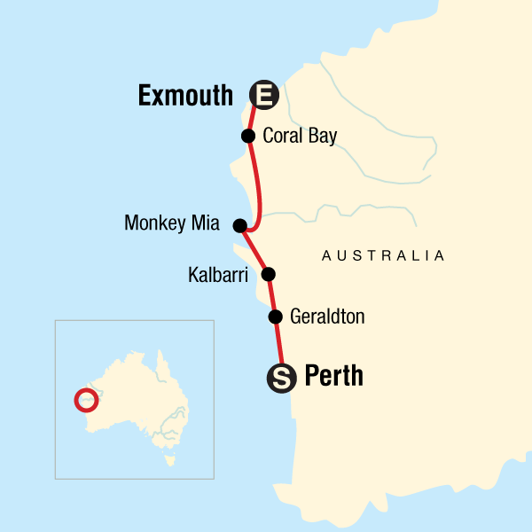 Map of the route for Best of the Coast – Western Australia