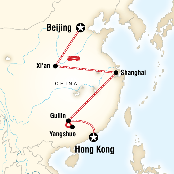 Map of the route for Beijing to Hong Kong Express