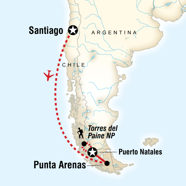 Map of the route for Trekking the Full Torres del Paine Circuit
