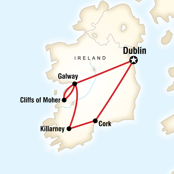 Map of the route for Highlights of Ireland