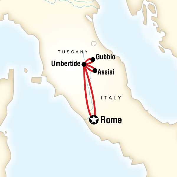 Map of the route for Local Living Italy – Umbria