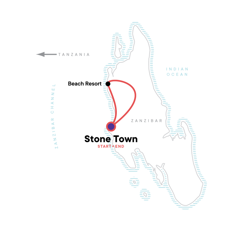 Map of the route for Zanzibar Independent Adventure - Upgraded