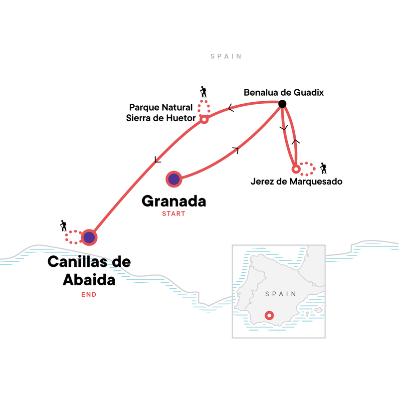 Map of the route for Hiking Southern Spain: Authentic Andalusia
