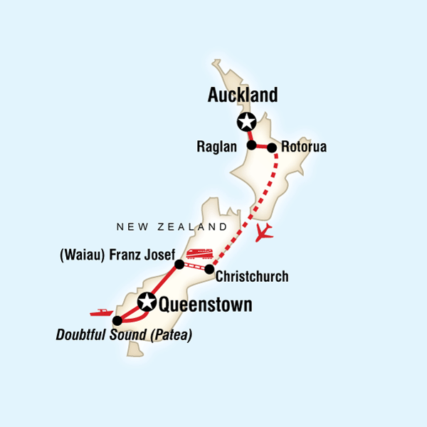 Map of the route for New Zealand Journey