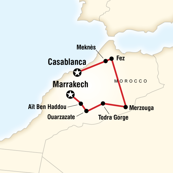 Map of the route for Journeys: Morocco Highlights