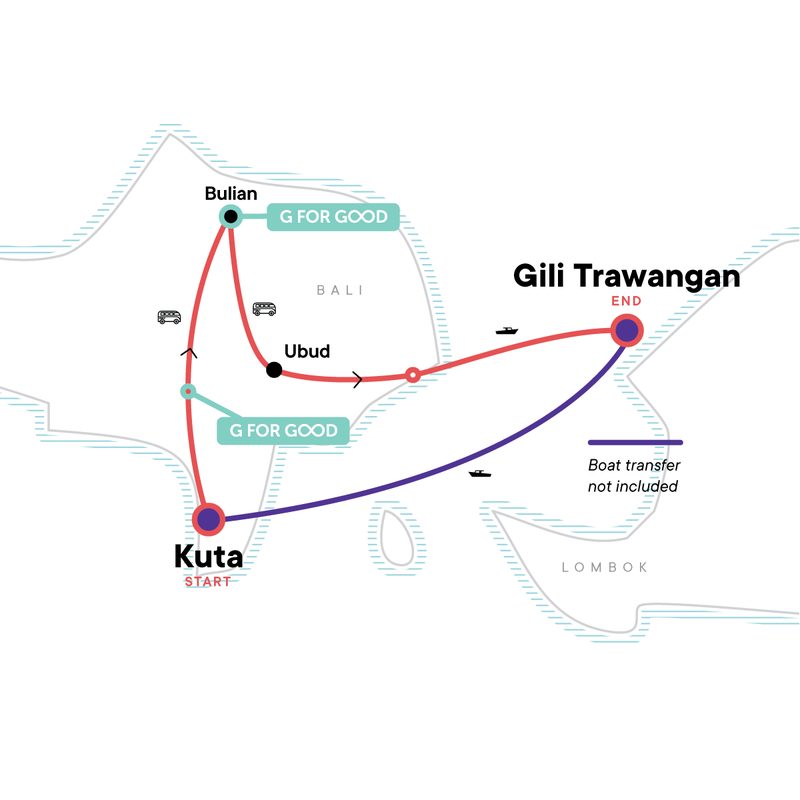 Map of the route for Bali: Beaches & Boat Rides