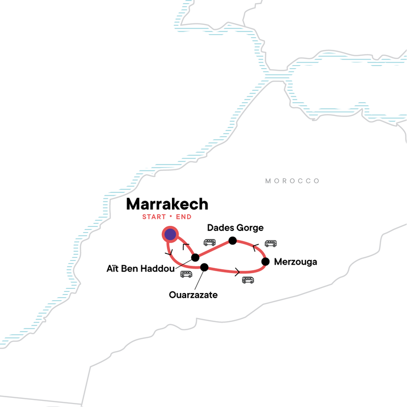 Map of the route for Upgraded Moroccan Family Adventure