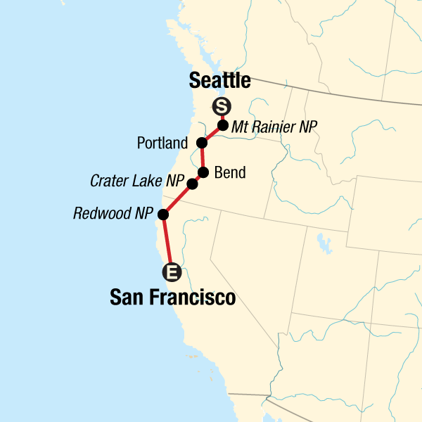 Map of the route for USA Road Trip: Pacific Northwest