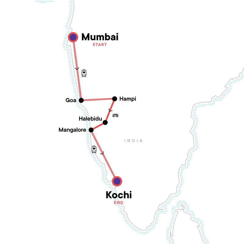 Map of the route for India's East Coast – North to South