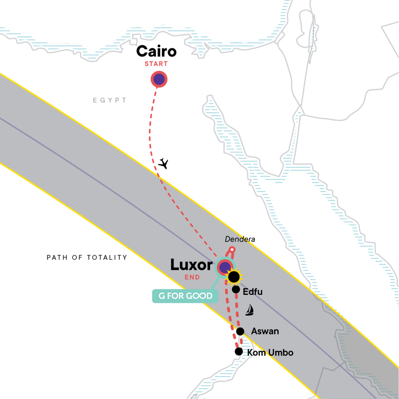 Map of the route for Egypt Eclipse 2027: History & The Heavens