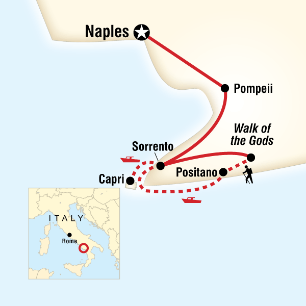 Map of the route for Local Living Italy—Sorrento