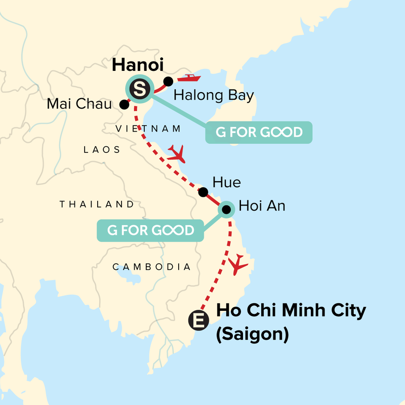 Map of the route for Journeys: Explore Vietnam