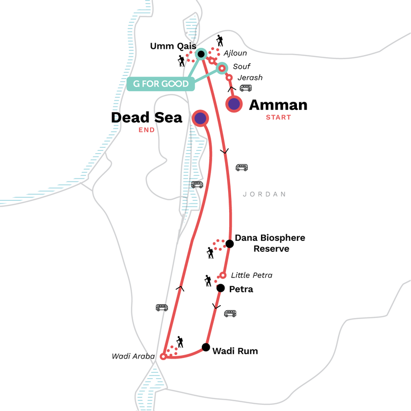 Map of the route for Jordan Active Adventure