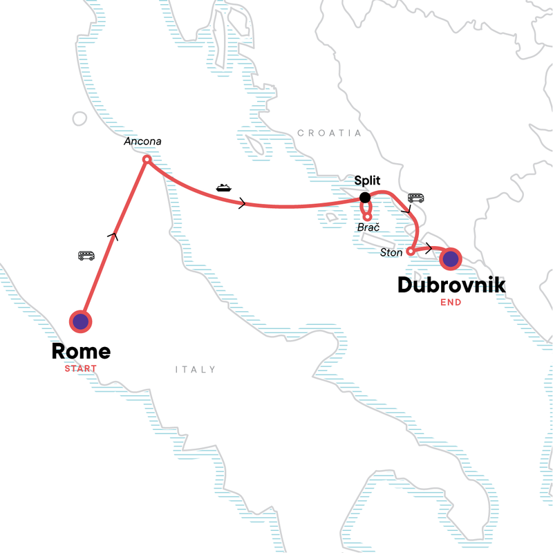 Map of the route for The Dalmatian Coast: Rome, Dubrovnik & Adriatic Dreamin’