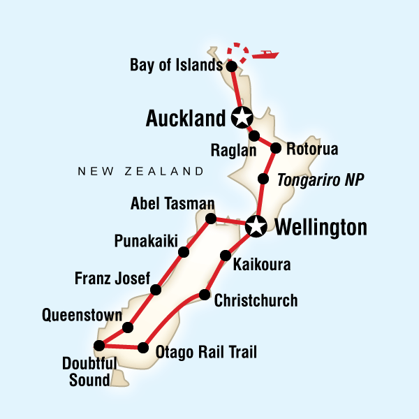 Map of the route for New Zealand Encompassed: Harbours & Houseboats