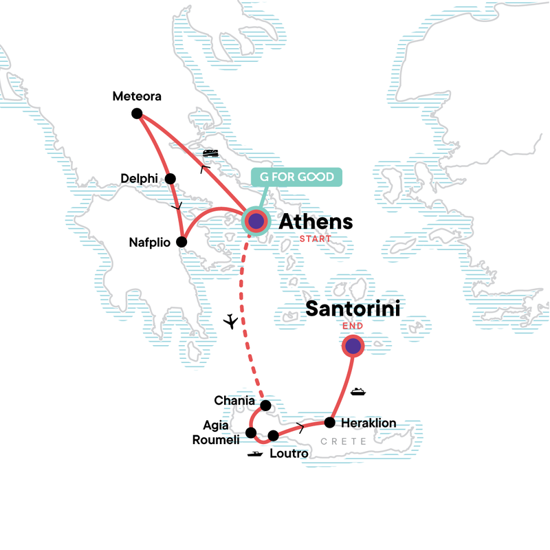 Map of the route for Best of Greece