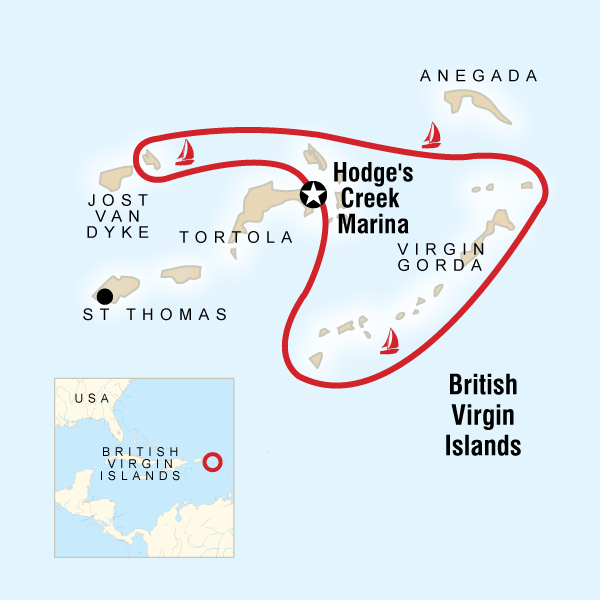 Map of the route for Sailing the British Virgin Islands – Tortola to Tortola