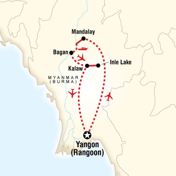 Map of the route for The Heart of Myanmar (Burma)
