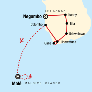 Map of Sri Lanka & Maldives Adventure