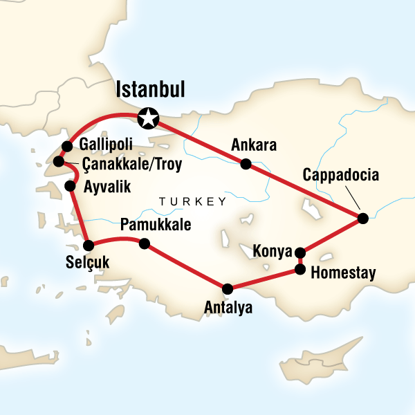 Map of the route for Absolute Turkey: Winter