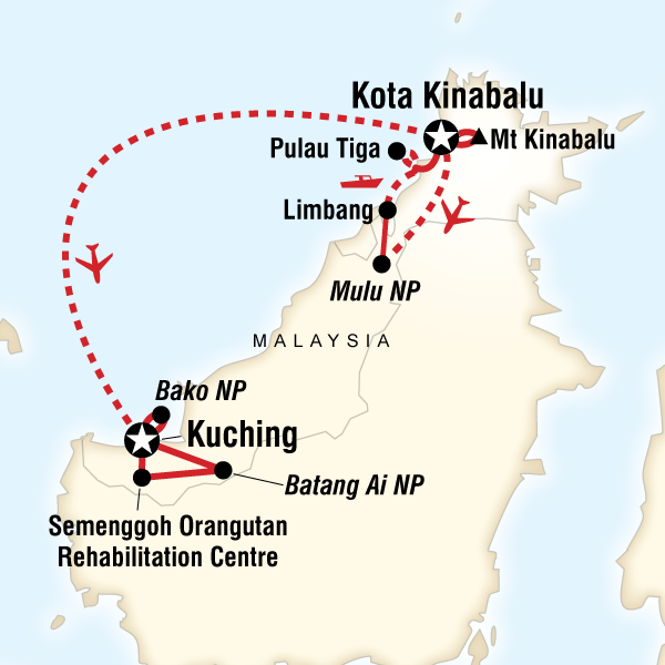 Map of the route for Borneo Encompassed