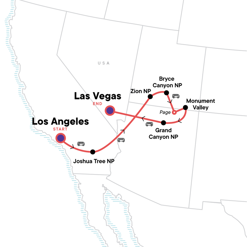 Map of the route for Road Trippin’ American West