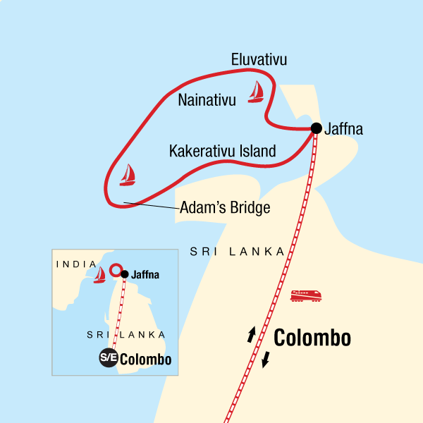 Map of the route for Sailing Sri Lanka - North Coast