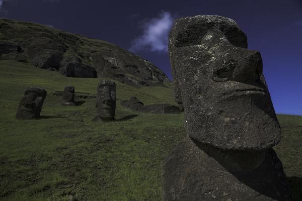 With its round head, kneeling posture and beard, this moai is completely unique —?and a complete mystery